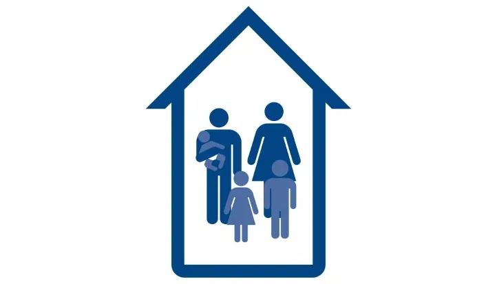 Ikon som visar en familj i ett hus